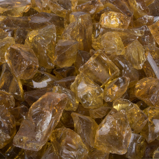 Amber Fire Glass – 25lb bag, tempered glass for outdoor fire pits.