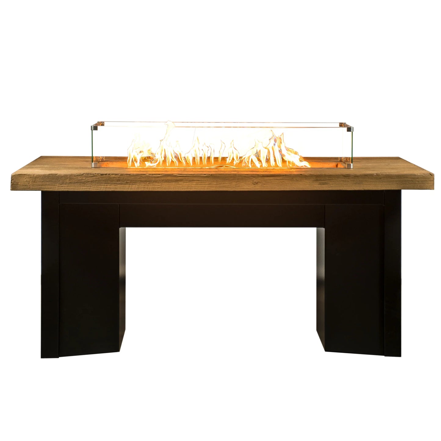 Alameda Fire Pit Dining Table Oak Woodgrain Top Black Powder Coat Base