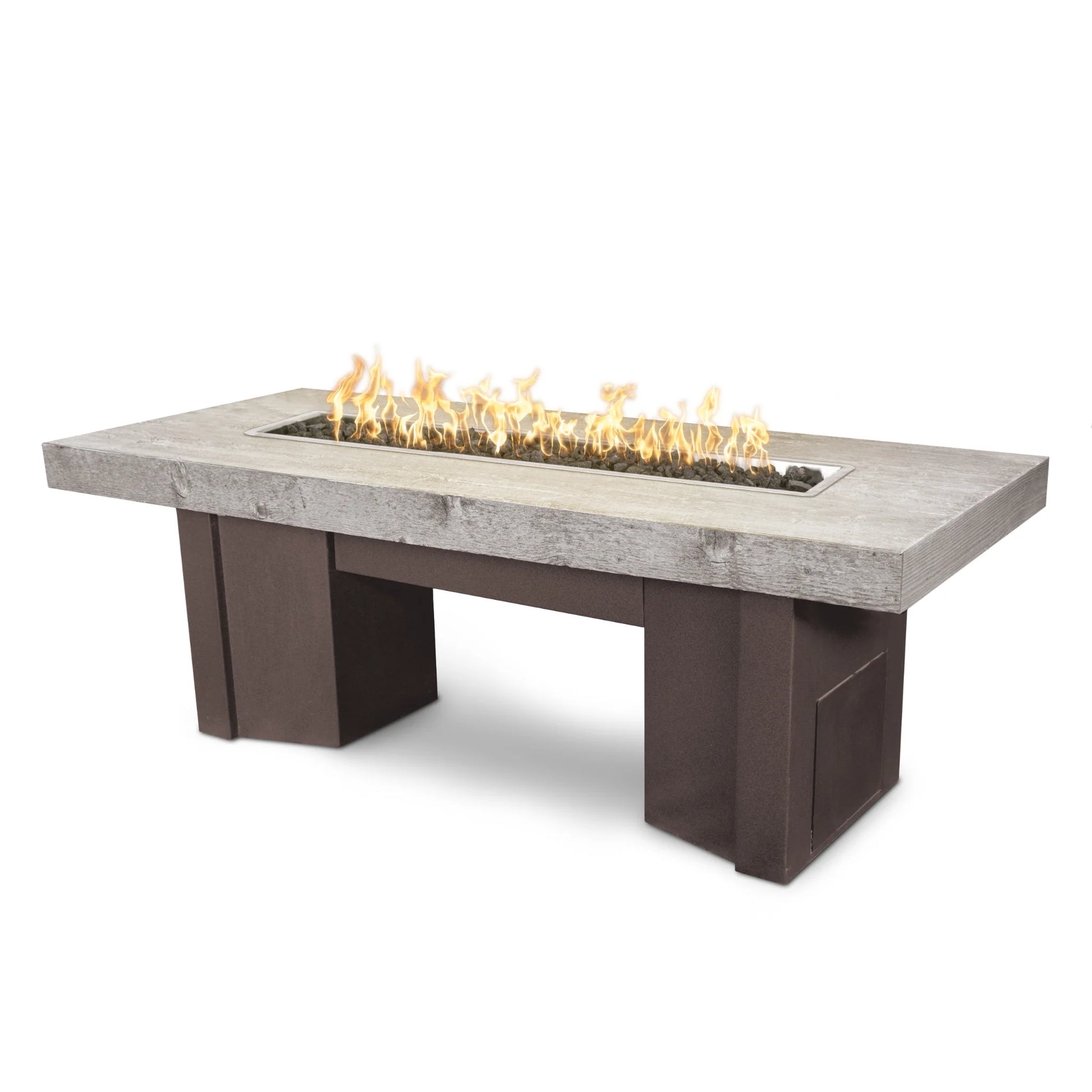 Alameda Fire Pit Dining Table Wood Grain Top Steel Bottom