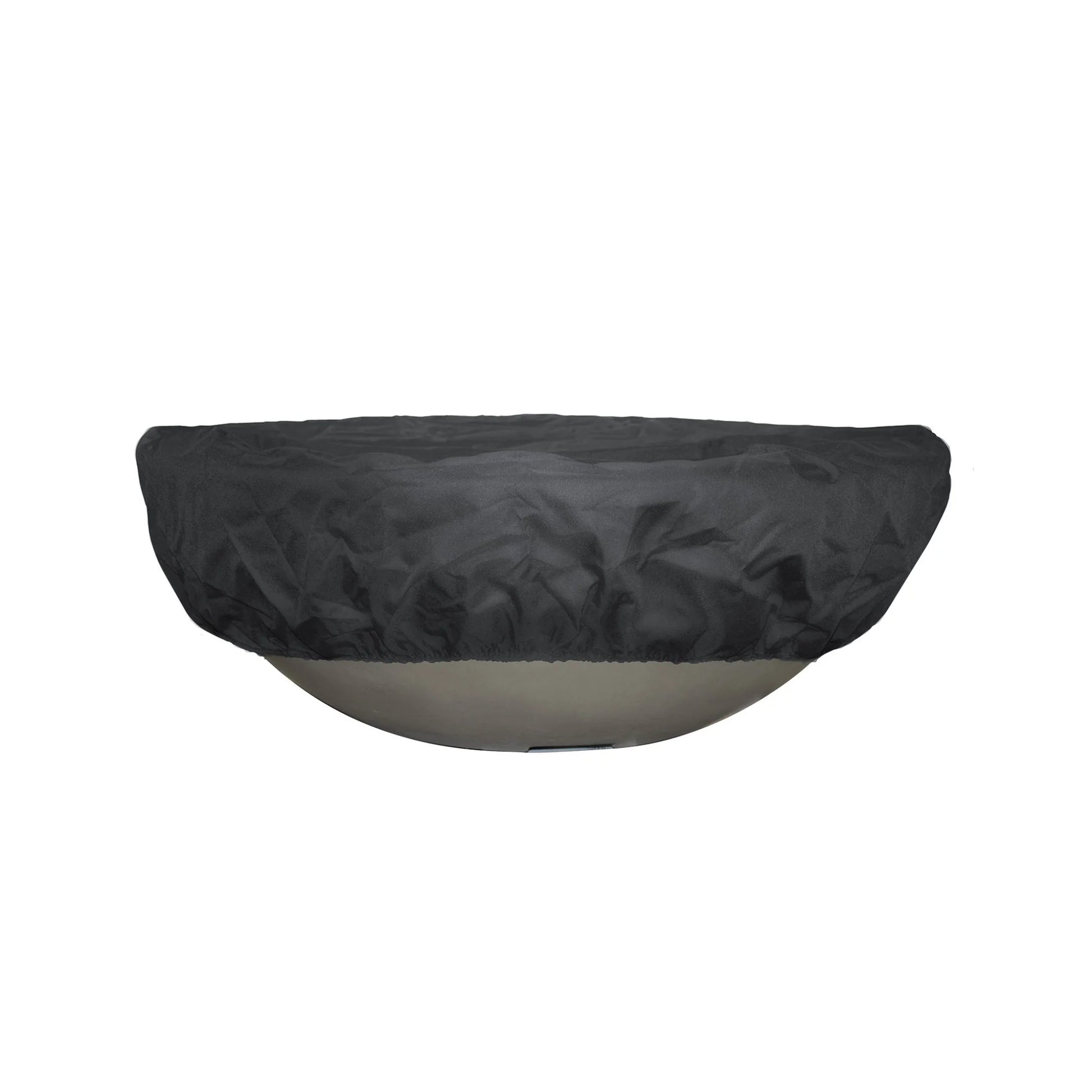 Black round fire pit cover made of weather-resistant canvas