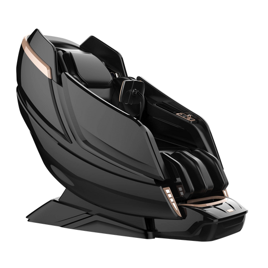 Sleek Black massage chair with accents on a white background