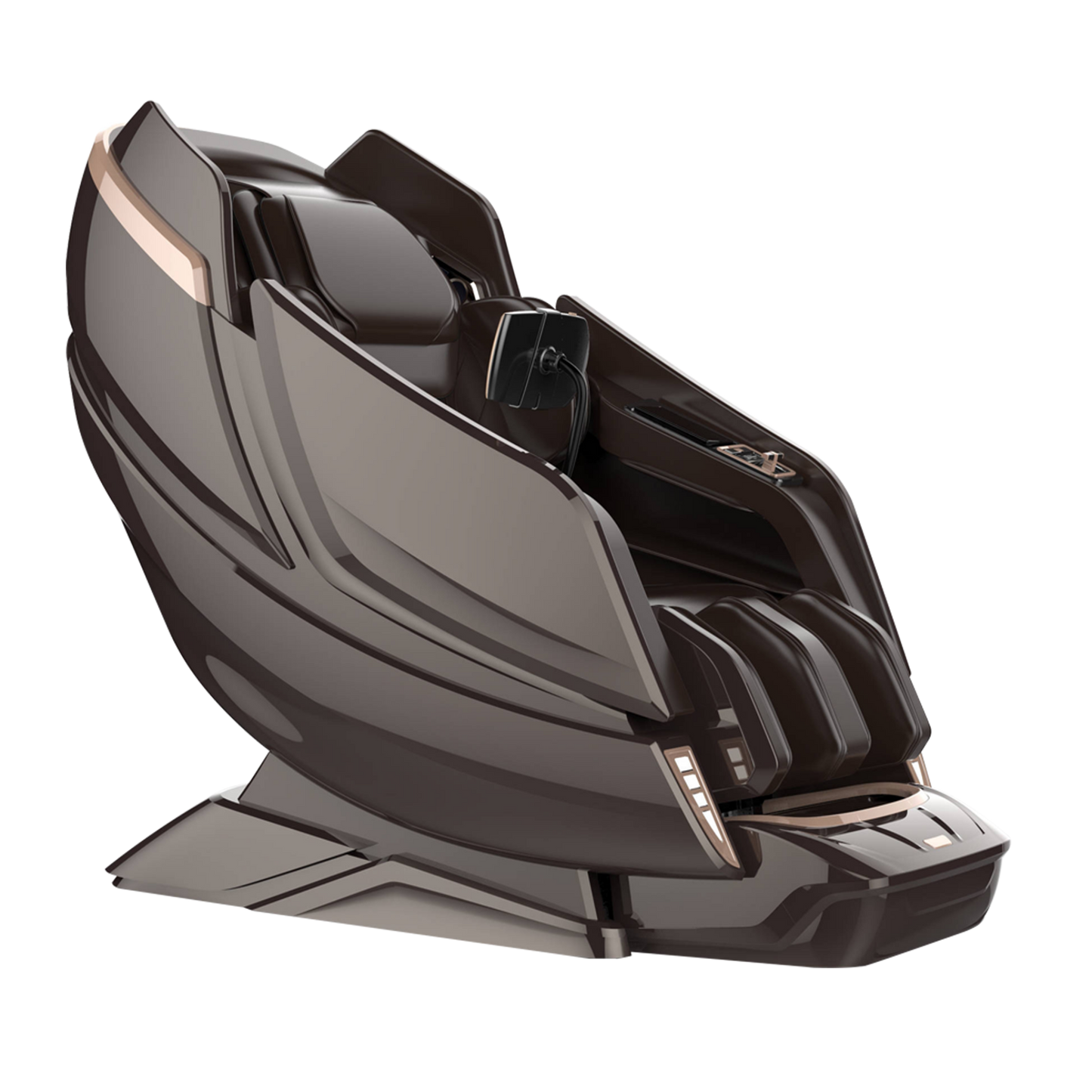 Glossy black massage chair on a white background