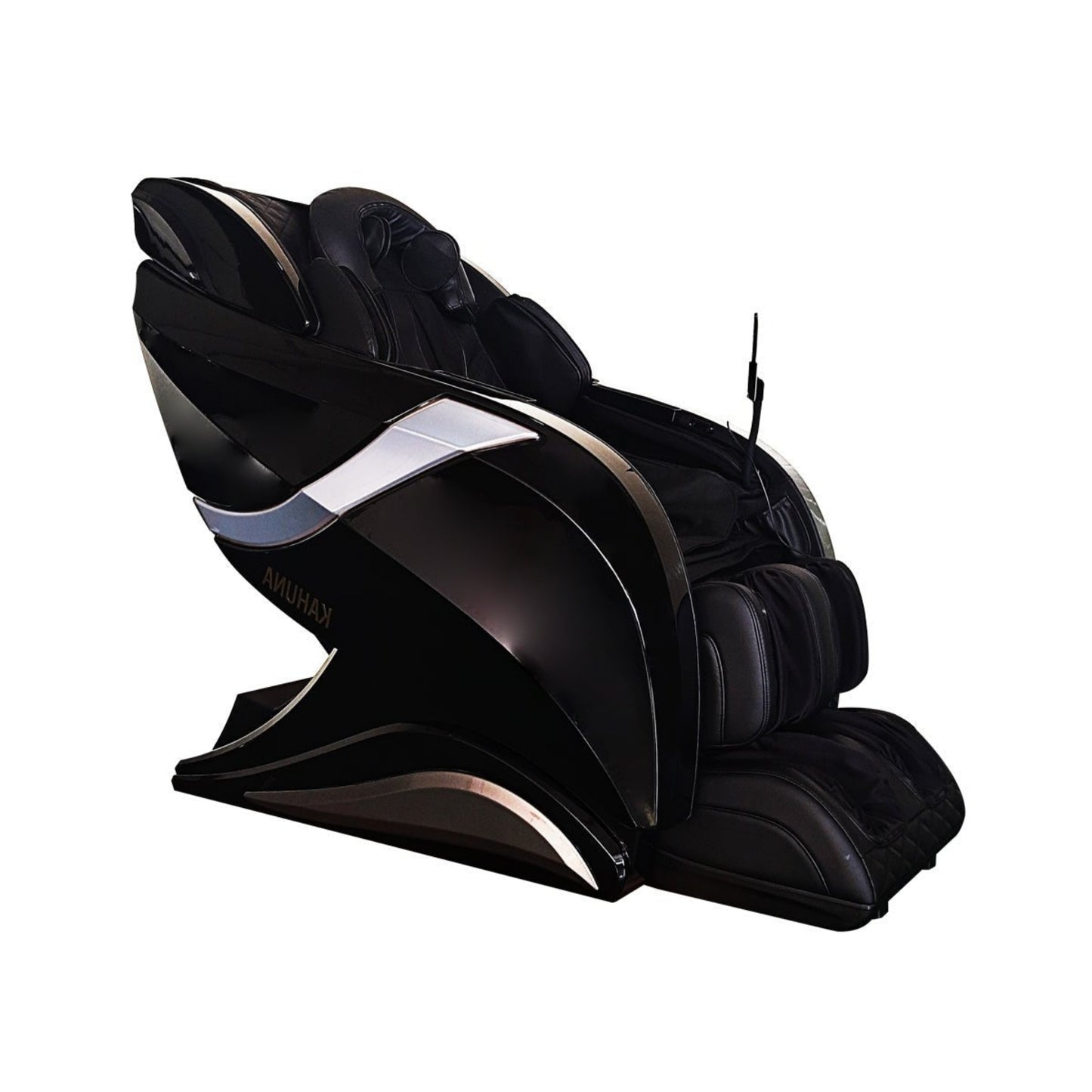 Black massage chair with white accents on a white background