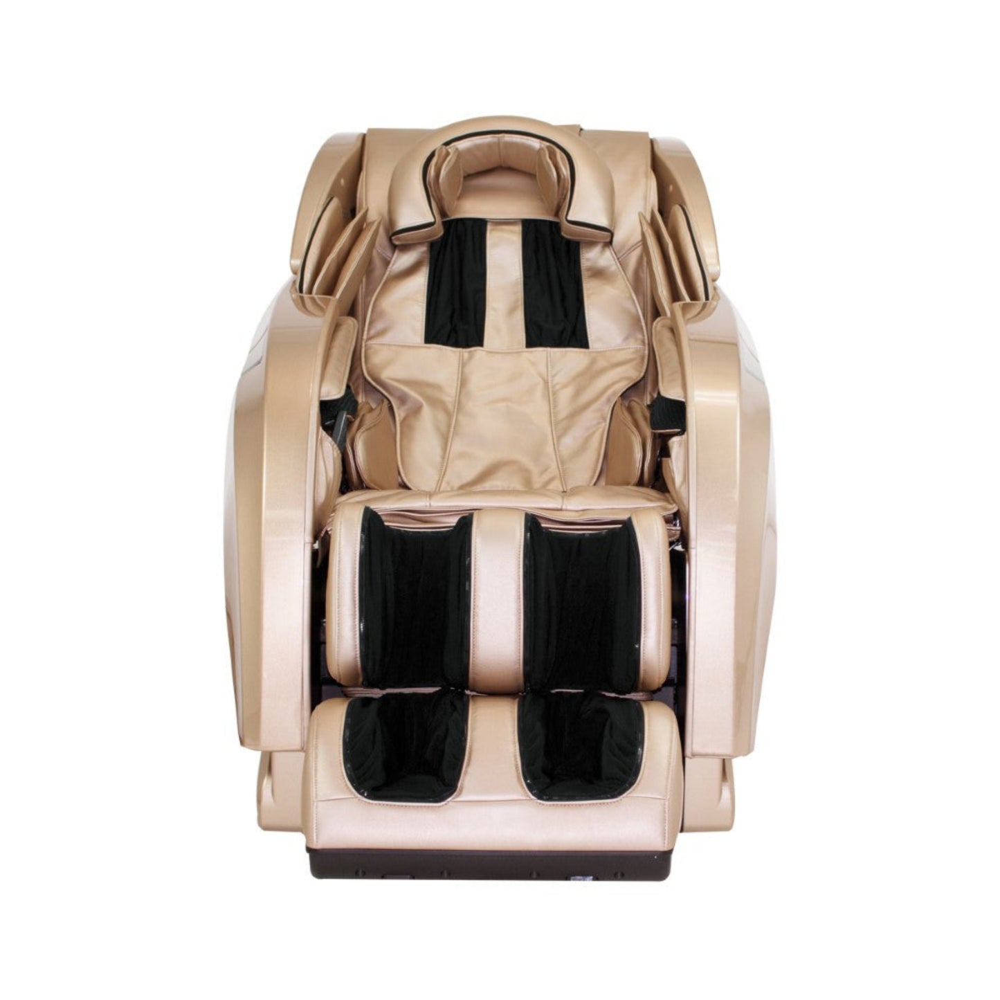 Beige massage chair with black accents on a white background