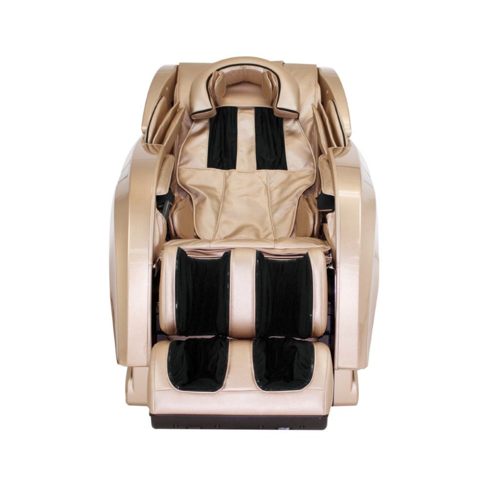 Beige massage chair with black accents on a white background