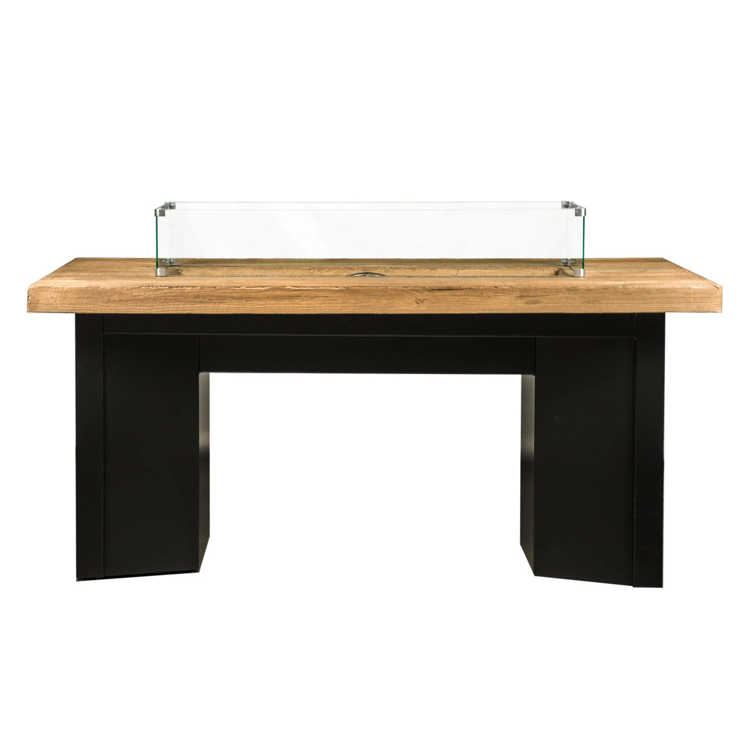 Alameda Fire Pit Dining Table Oak Woodgrain Top Black Powder Coat Base