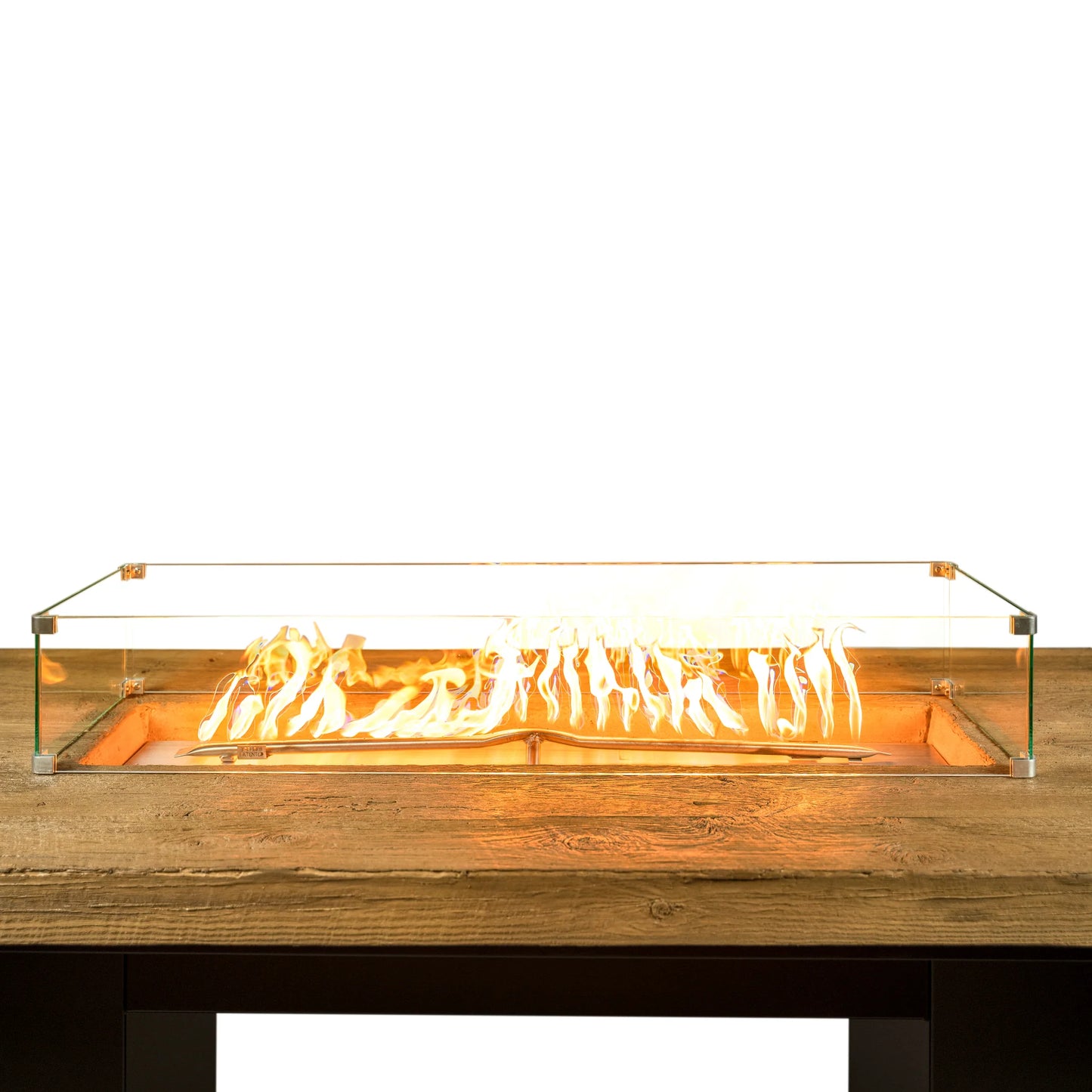 Alameda Fire Pit Dining Table Oak Woodgrain Top Black Powder Coat Base