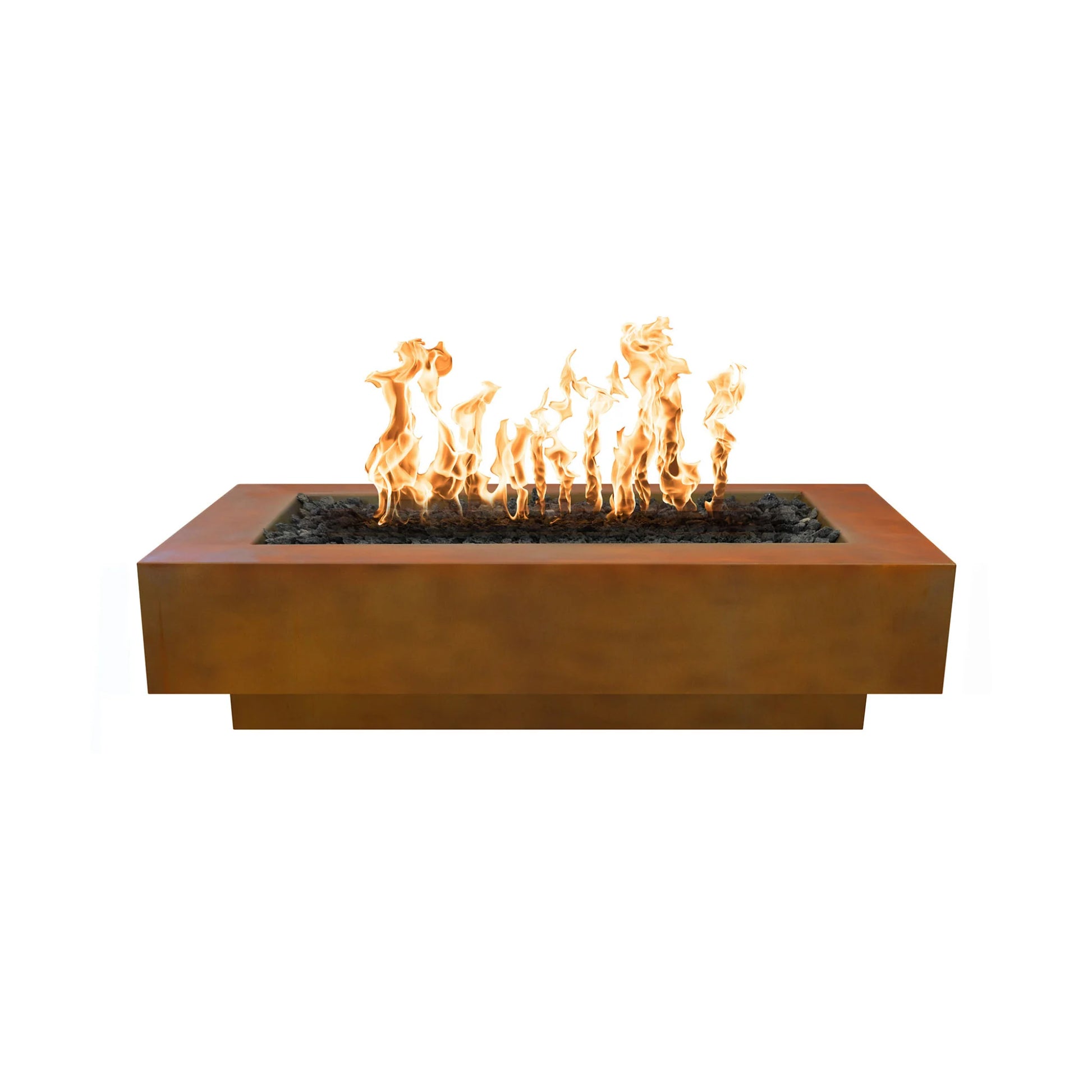 Coronado Fire Pit in corten steel with rust-patina finish – rectangular outdoor fire pit for natural settings
