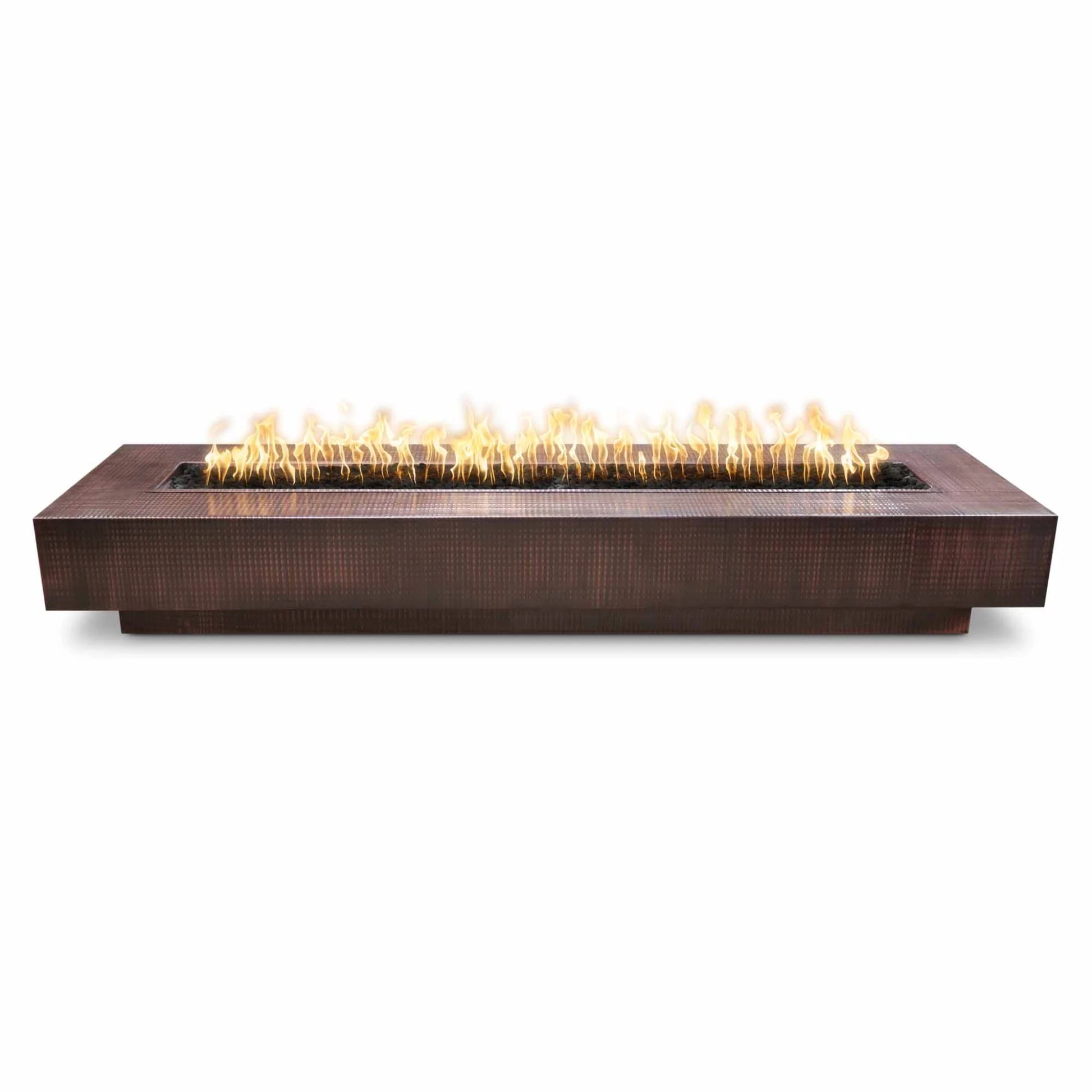 Coronado Fire Pit in hammered copper with textured finish – handcrafted outdoor gas fire feature
