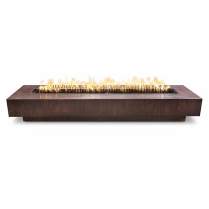 Coronado Fire Pit in hammered copper with textured finish – handcrafted outdoor gas fire feature
