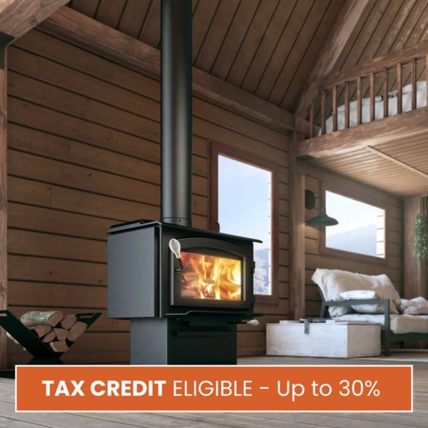 Drolet Escape 1500 Wood Stove DB03135 lifestyle view