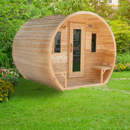 Dundalk Leisurecraft CT Elation Barrel Sauna outdoor cedar design