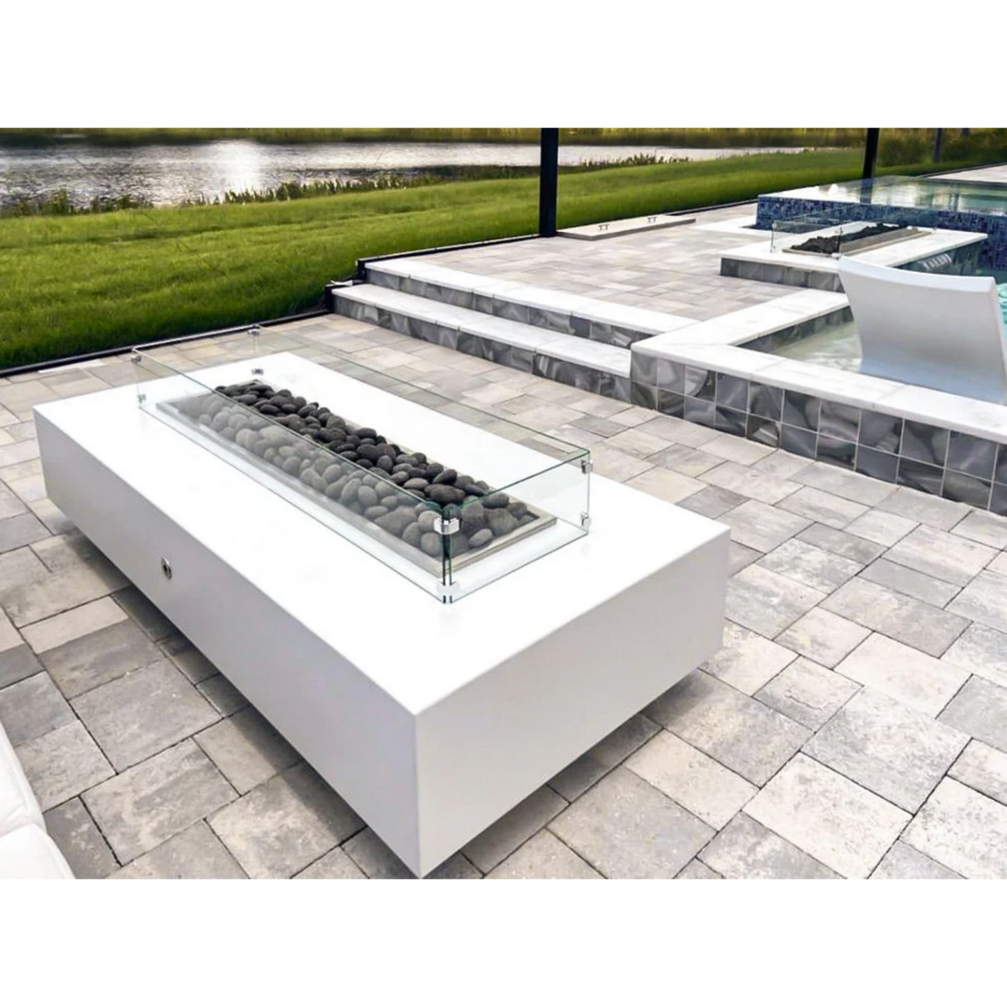 Del Mar Rectangle Fire Pit - 84" | GFRC Concrete | 90,000 BTU | 6-8 People