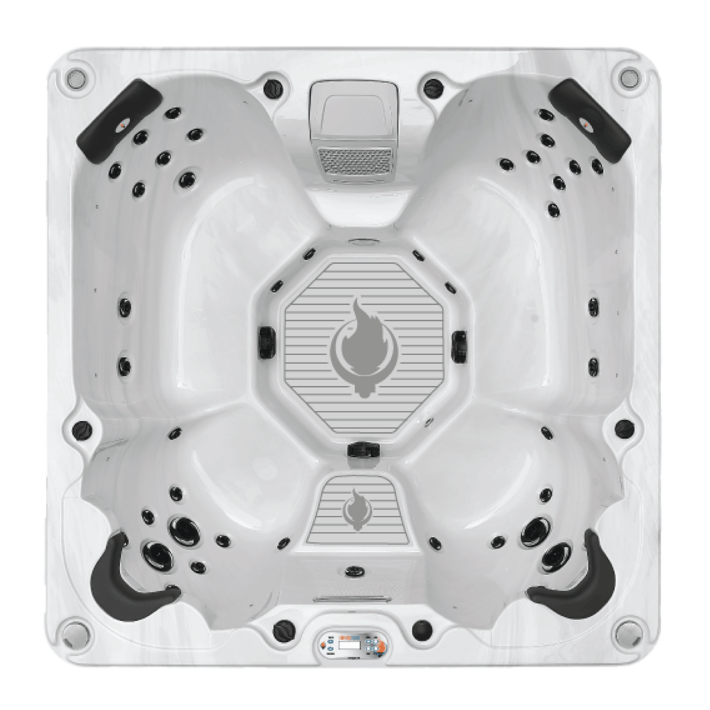 Top view of Liberty Spa LYS7000 showing multi-level seating and hydrotherapy jet layout
