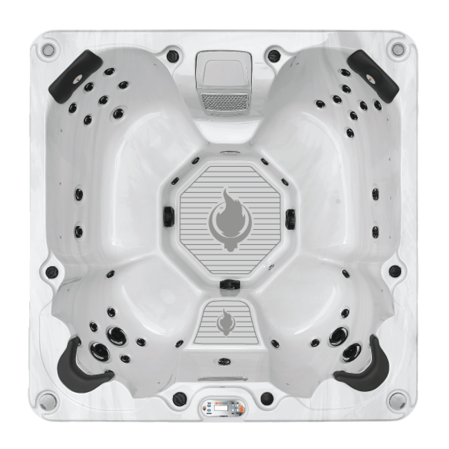 Top view of Liberty Spa LYS7000 showing multi-level seating and hydrotherapy jet layout