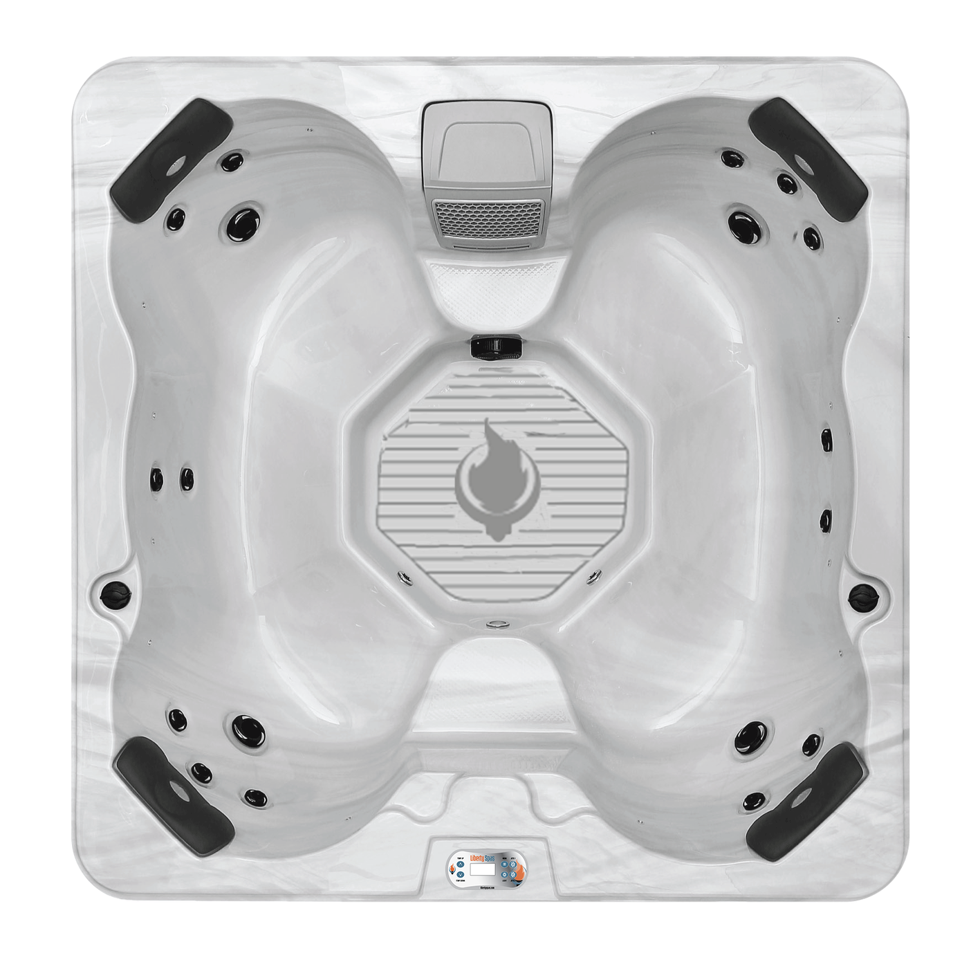 Top view of LYS4500 hot tub showing multilevel corner seating and adjustable jet layout