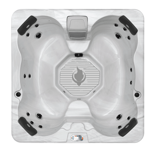 Top view of LYS4500 hot tub showing multilevel corner seating and adjustable jet layout