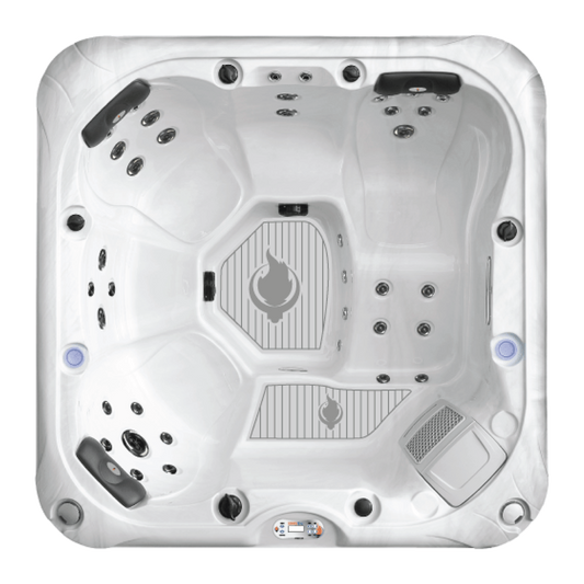 Top view of LYS5000 hot tub showing seating layout, lounger, and jet placement for STR and Airbnb use